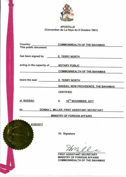 巴哈马于1973年加入《废除外国公共文件认证要求海牙公约》