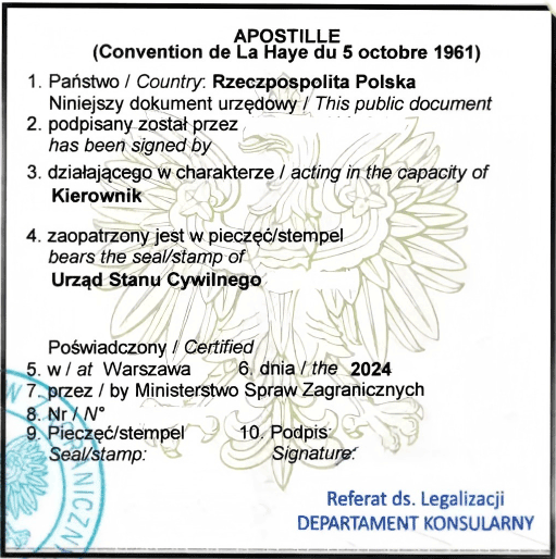 波兰出生证海牙认证