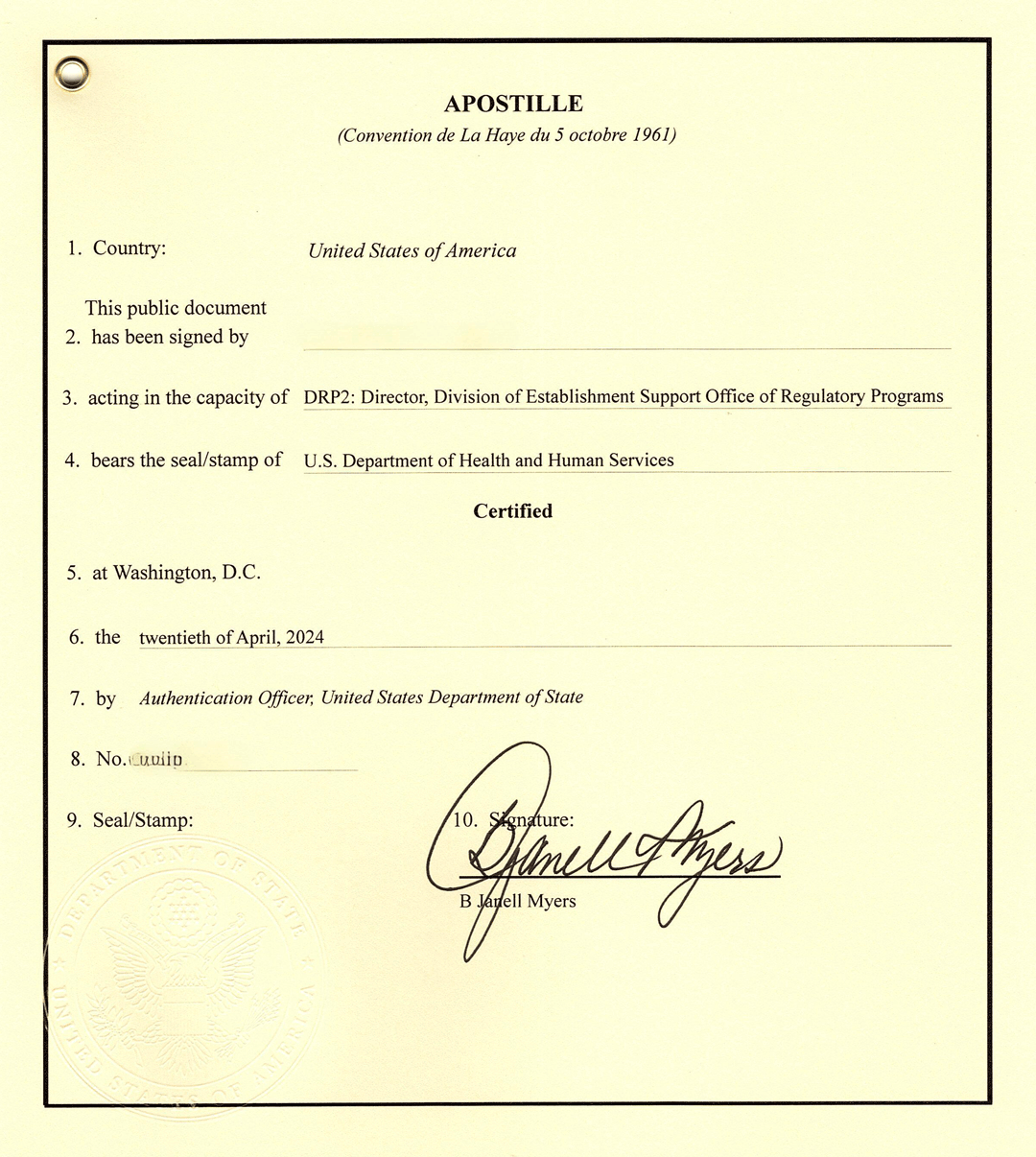 美国国务院海牙认证