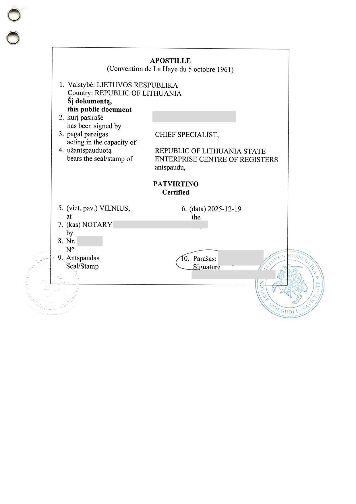 立陶宛海牙认证